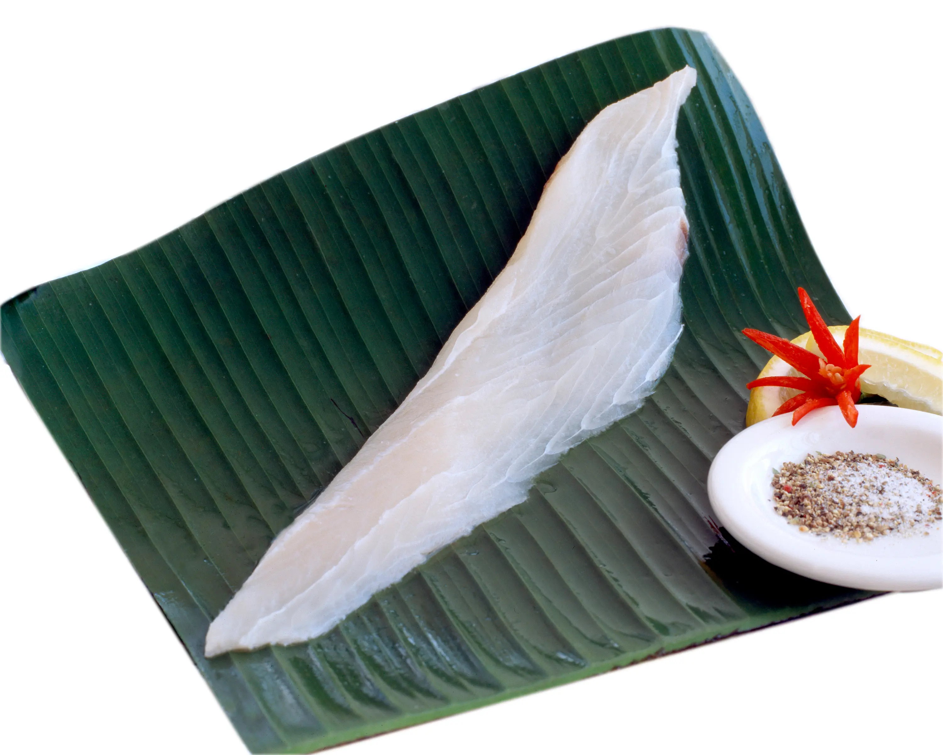 Fresh flake portion on a banana leaf