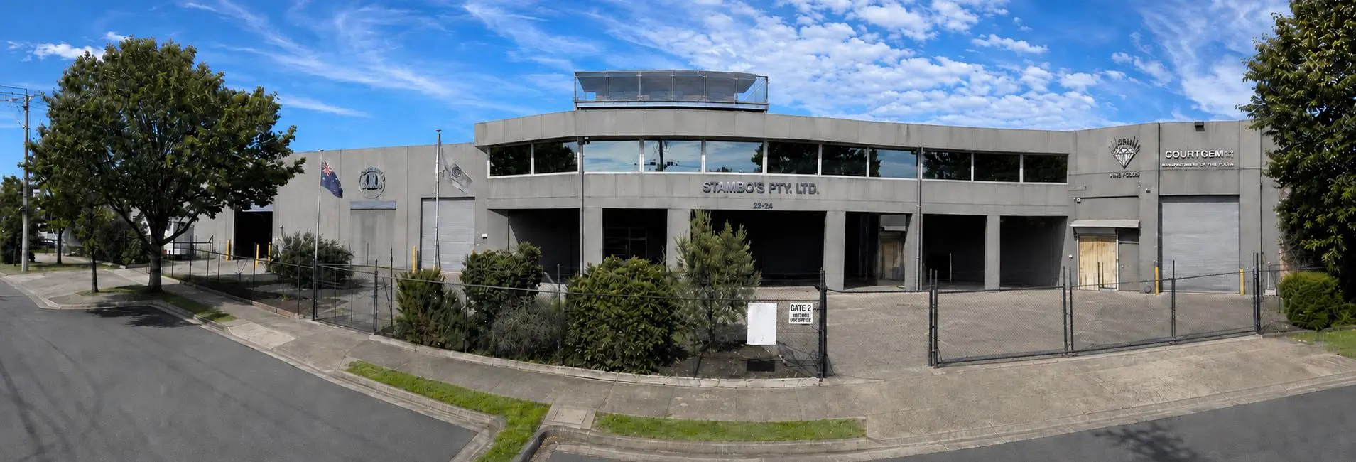 Stambo's Pty Ltd modern headquarters building - panoramic view