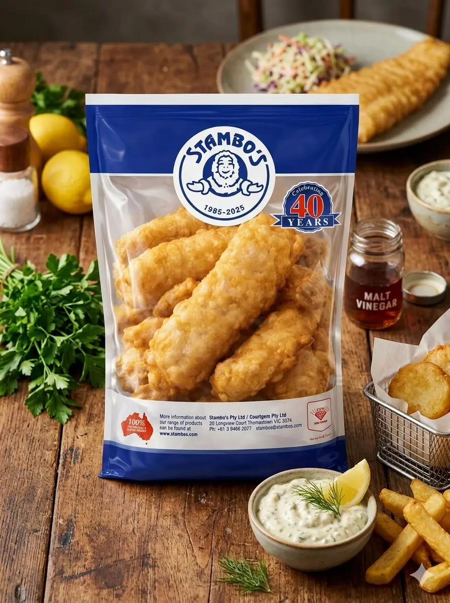 Stambo's frozen battered fish bag - Celebrating 40 Years
