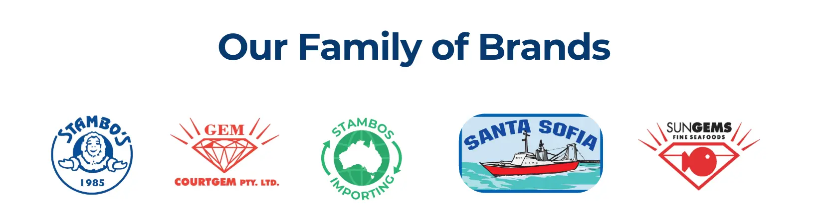 Our Family of Brands: Stambo's, Courtgem Pty. Ltd., Stambo's Importing, Santa Sofia, and SunGems Fine Seafoods